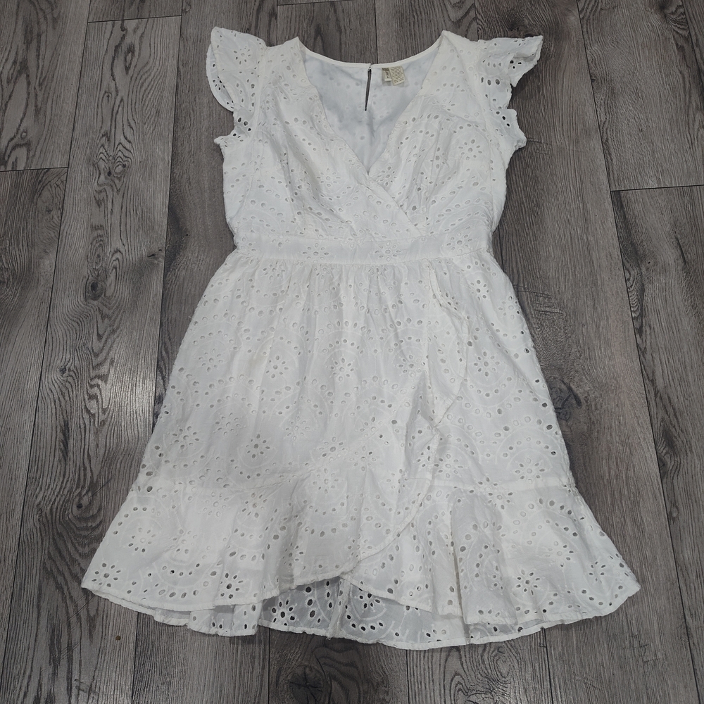 Japna White Eyelet Midi Dress with Ruffle Sleeves